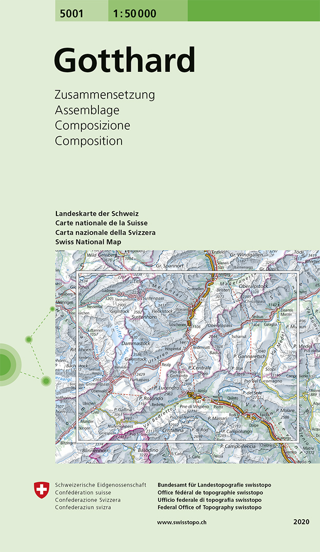 Online bestellen: Wandelkaart - Topografische kaart 5001 Gotthard | Swisstopo