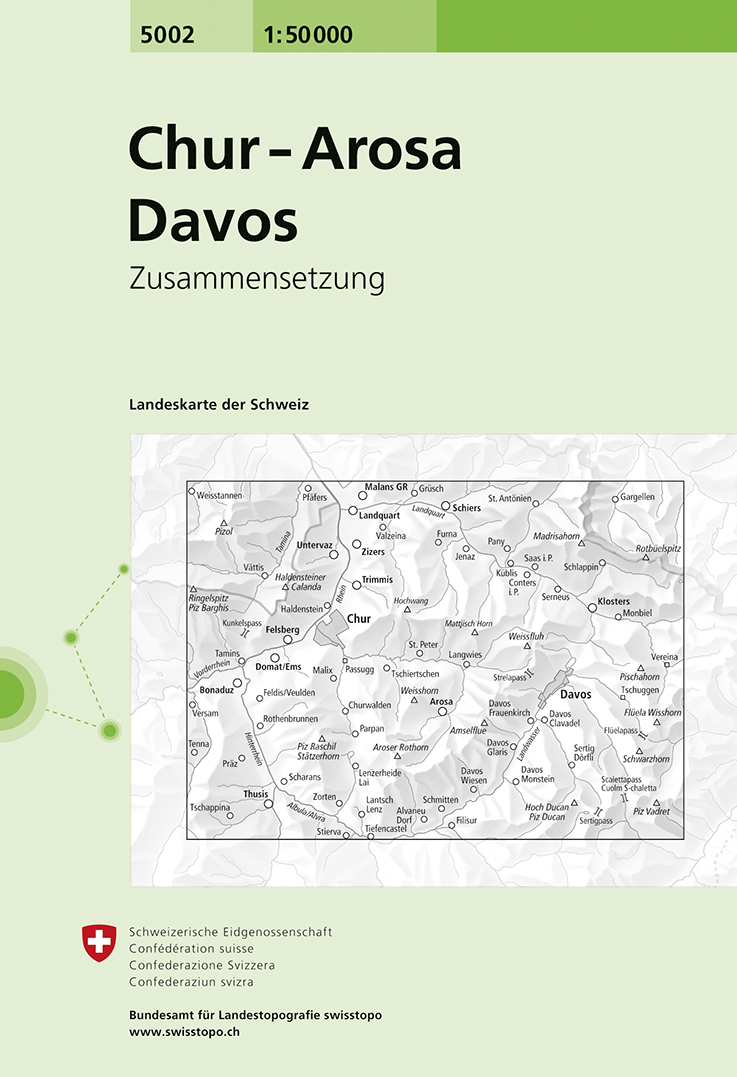 Online bestellen: Wandelkaart - Topografische kaart 5002 Chur - Arosa - Davos | Swisstopo