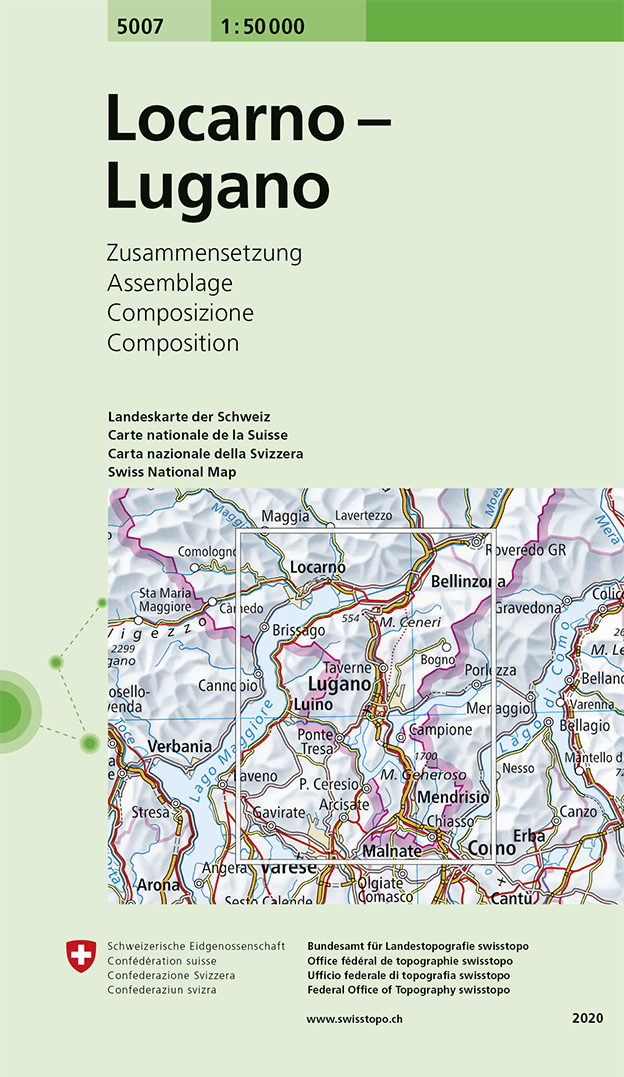 Online bestellen: Wandelkaart - Topografische kaart 5007 Locarno - Lugano | Swisstopo