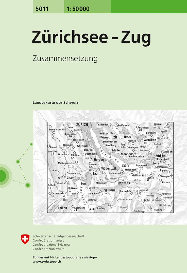 Online bestellen: Wandelkaart - Topografische kaart 5011 Zürichsee - Zug | Swisstopo