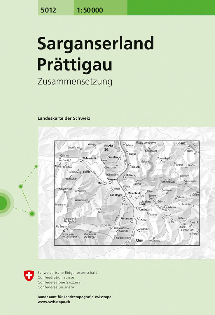 Online bestellen: Wandelkaart - Topografische kaart 5012 Sarganserland - Prättigau | Swisstopo