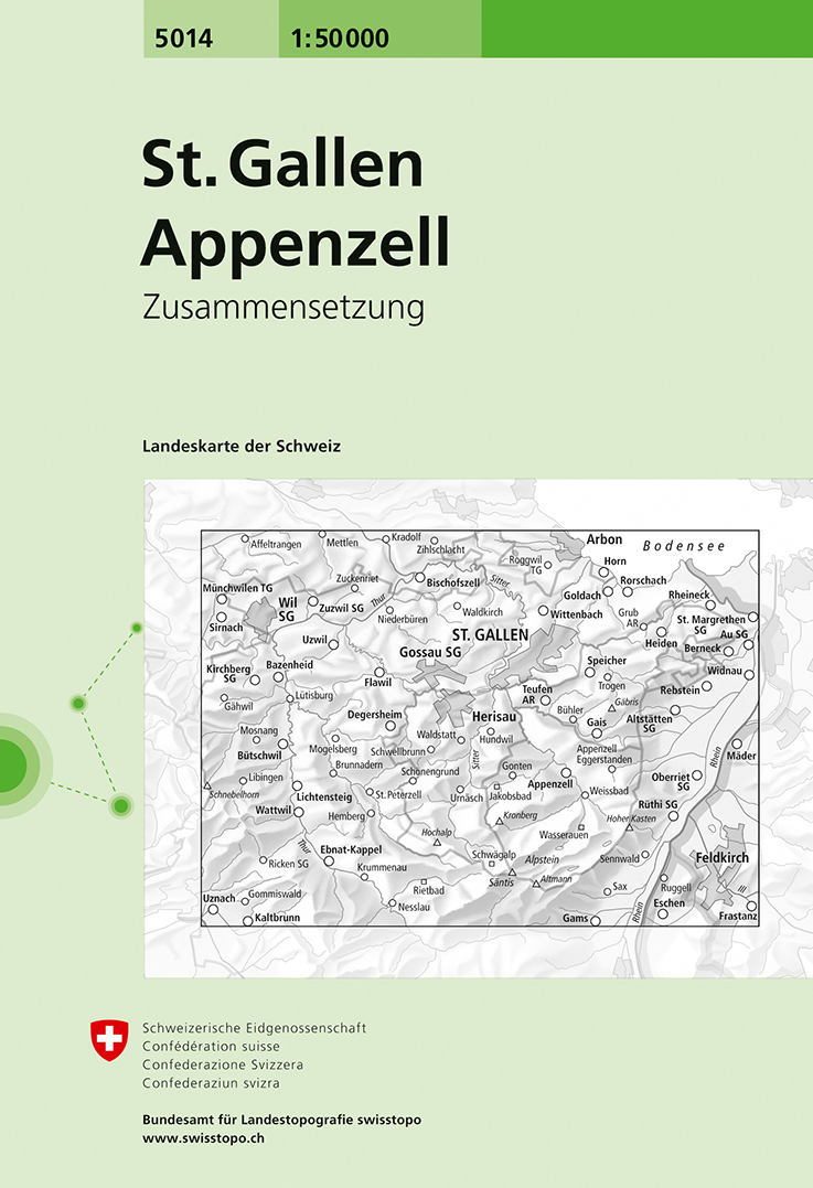 Online bestellen: Wandelkaart - Topografische kaart 5014 St.Gallen - Appenzell | Swisstopo
