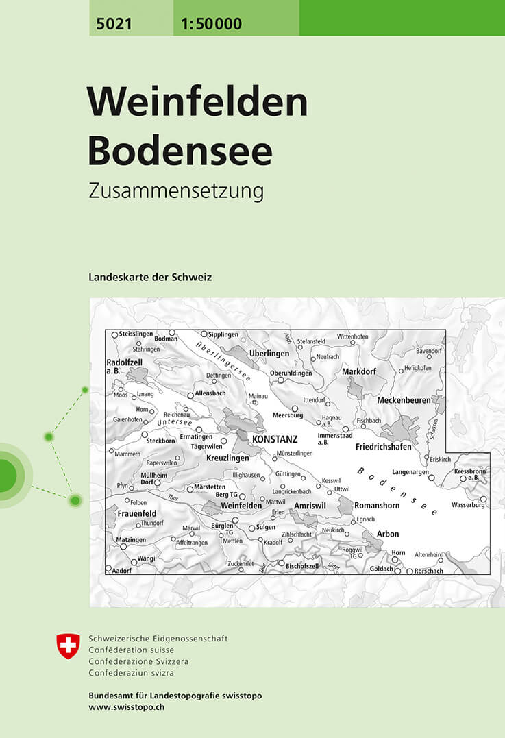 Online bestellen: Wandelkaart - Topografische kaart 5021 Weinfelden - Bodensee | Swisstopo