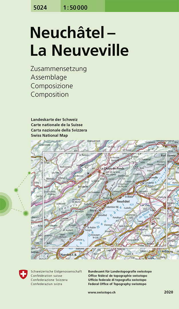 Online bestellen: Wandelkaart - Topografische kaart 5024 Neuchâtel - Les Verrières - La Neuveville | Swisstopo