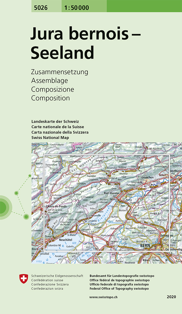 Online bestellen: Wandelkaart - Topografische kaart 5026 Jura Bernois - Seeland | Swisstopo