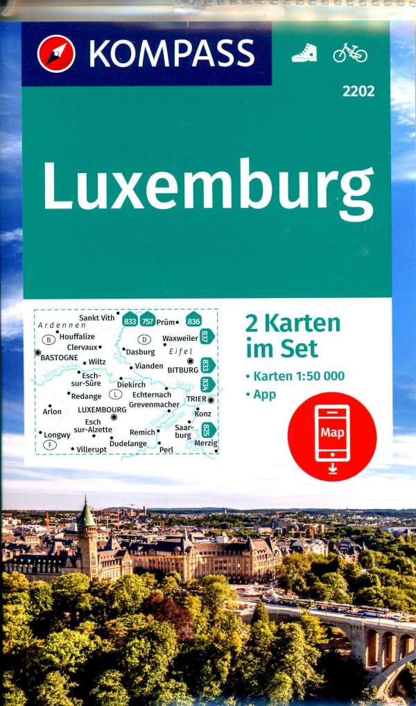 Online bestellen: Wandelkaart - Fietskaart 2202 Luxemburg | Kompass
