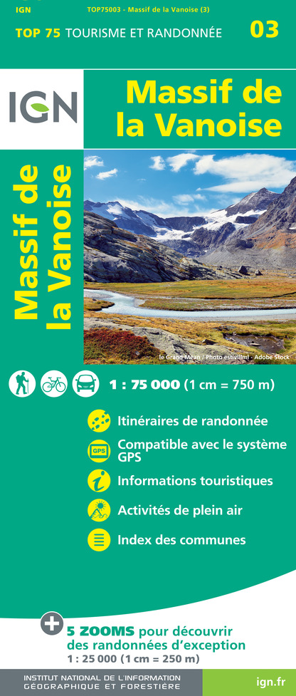 Online bestellen: Fietskaart - Wandelkaart 03 Massif de la Vanoise | IGN - Institut Géographique National