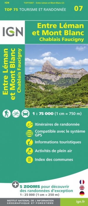Online bestellen: Fietskaart - Wandelkaart 07 Entre Léman et Mont Blanc | IGN - Institut Géographique National