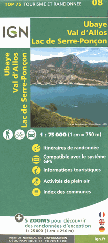 Online bestellen: Fietskaart - Wandelkaart 08 Ubaye, Val d'Allos, Lac de Serre-Poncon | IGN - Institut Géographique National