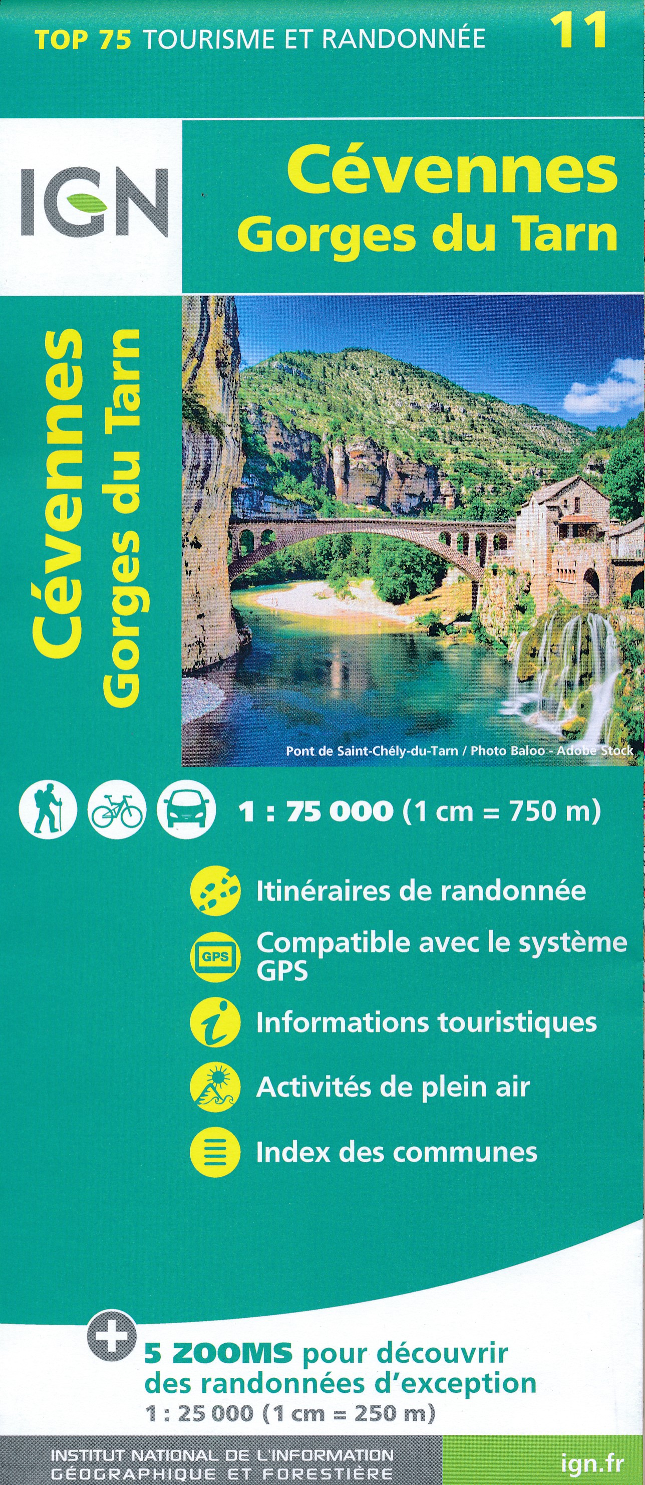 Online bestellen: Wandelkaart - Fietskaart 11 Cevennes PRN - Gorges du Tarn | IGN - Institut Géographique National