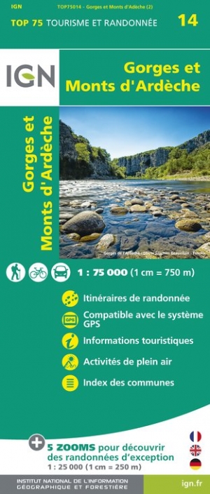 Online bestellen: Fietskaart - Wandelkaart 14 Gorges et Monts d'Ardèche - Ardeche | IGN - Institut Géographique National