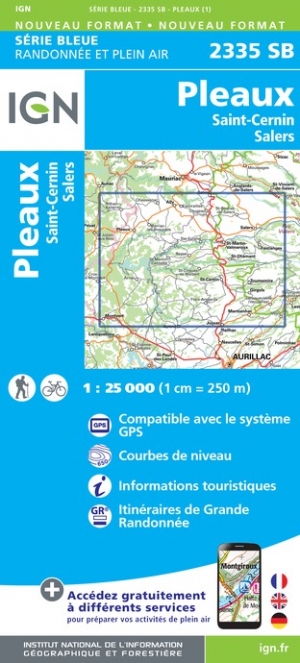 Online bestellen: Wandelkaart - Topografische kaart 2335SB St-Cernin, Salers, Pleaux | IGN - Institut Géographique National