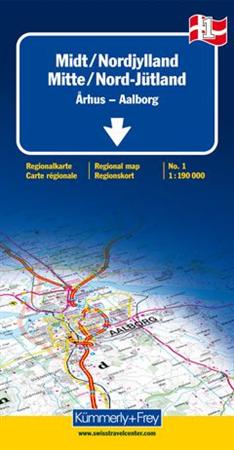Wegenkaart - landkaart DK1 Midden en Noord Jutland, Midt/Nordjylland Fietskaart | Kümmerly und Frey  | 
