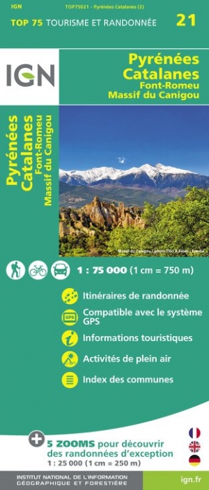 Online bestellen: Fietskaart - Wandelkaart 21 Pyrenees Catalanes, Font Romeu, Massif Canigou Map | IGN - Institut Géographique National