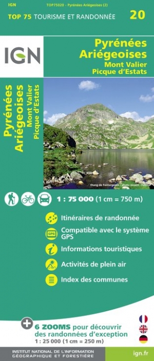Online bestellen: Fietskaart - Wandelkaart 20 Pyrenees Ariegeoises, Mont Valier, Pique d'Estats | IGN - Institut Géographique National