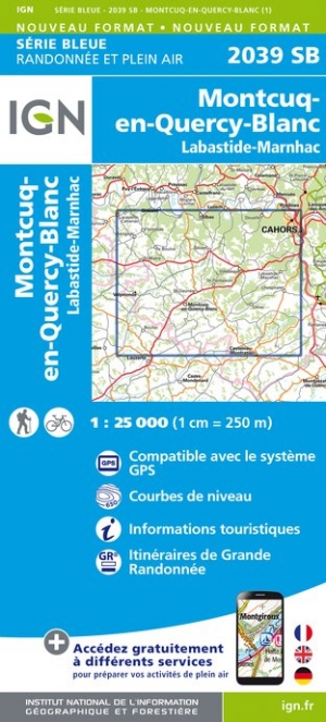 Online bestellen: Wandelkaart - Topografische kaart 2039SB Montcuq-en-Quercy-Blanc, Labastide-Marnhac | IGN - Institut Géographique National