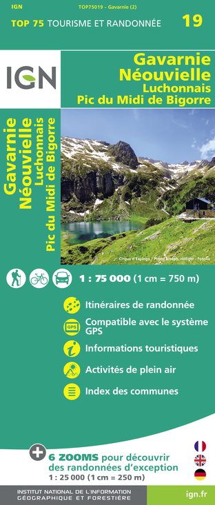 Online bestellen: Fietskaart - Wandelkaart 19 Gavarnie Néouvielle | IGN - Institut Géographique National