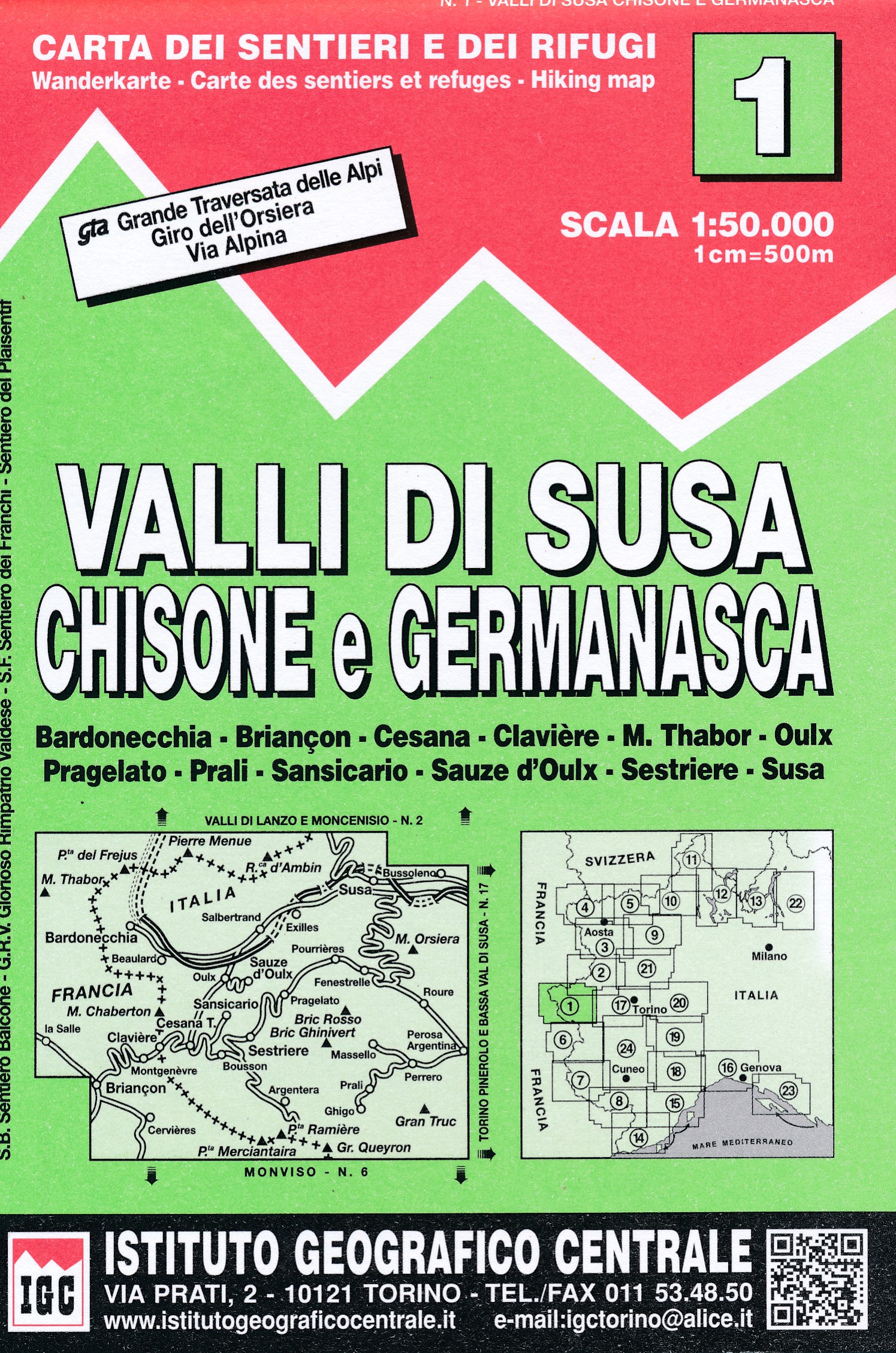 Online bestellen: Wandelkaart 01 Valli di Susa, chisone e germanasca | IGC - Istituto Geografico Centrale