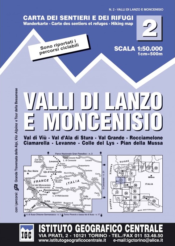 Online bestellen: Wandelkaart 02 Valli di lanzo e Moncenisio | IGC - Istituto Geografico Centrale