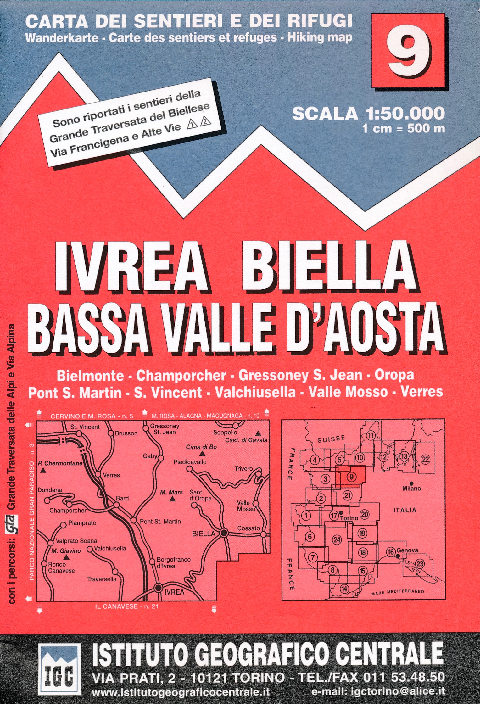 Online bestellen: Wandelkaart 09 Ivrea, Biella e Bassa Valle d'Aosta | IGC - Istituto Geografico Centrale