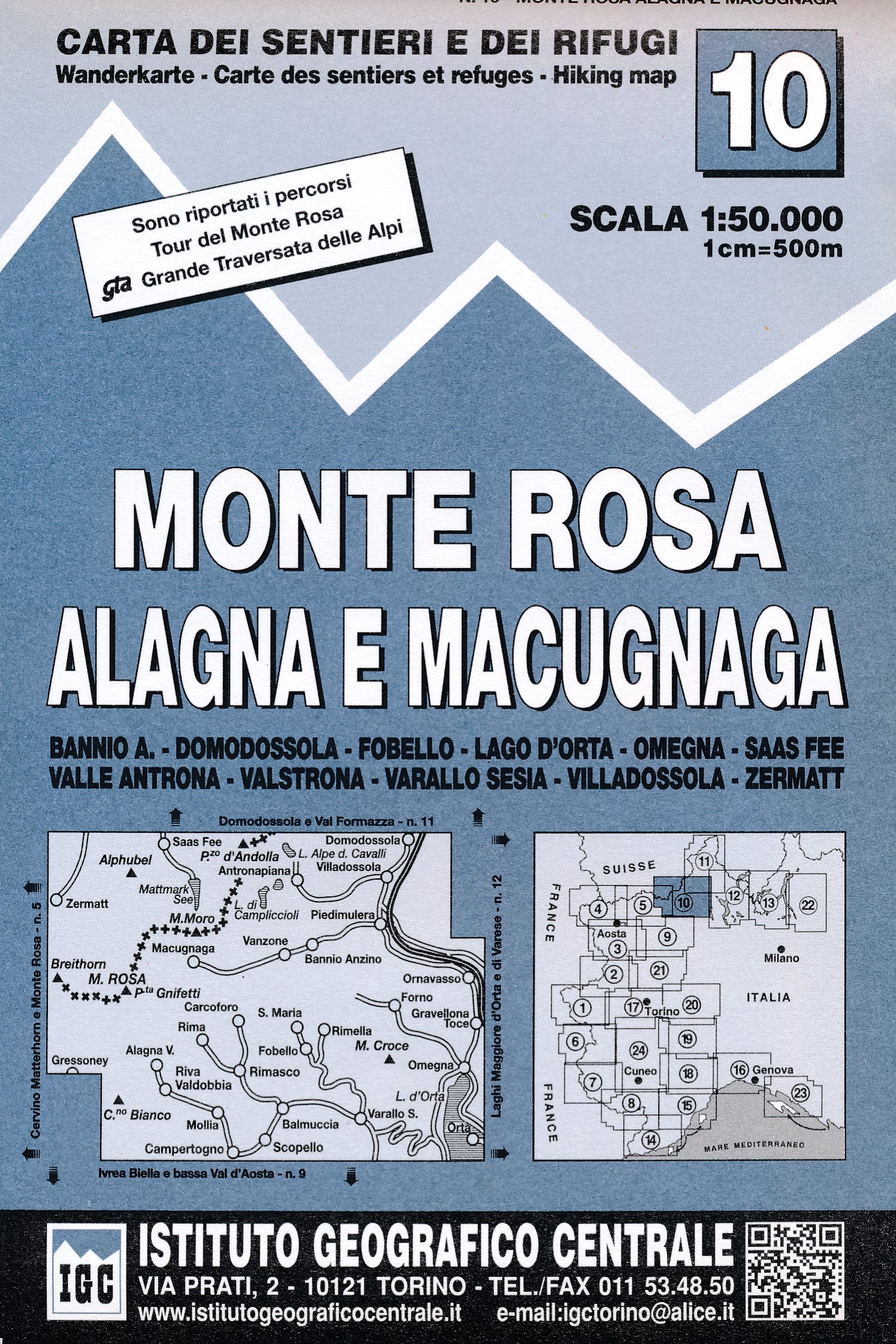 Online bestellen: Wandelkaart 10 Monte Rosa, Alagna e Macugnaga | IGC - Istituto Geografico Centrale