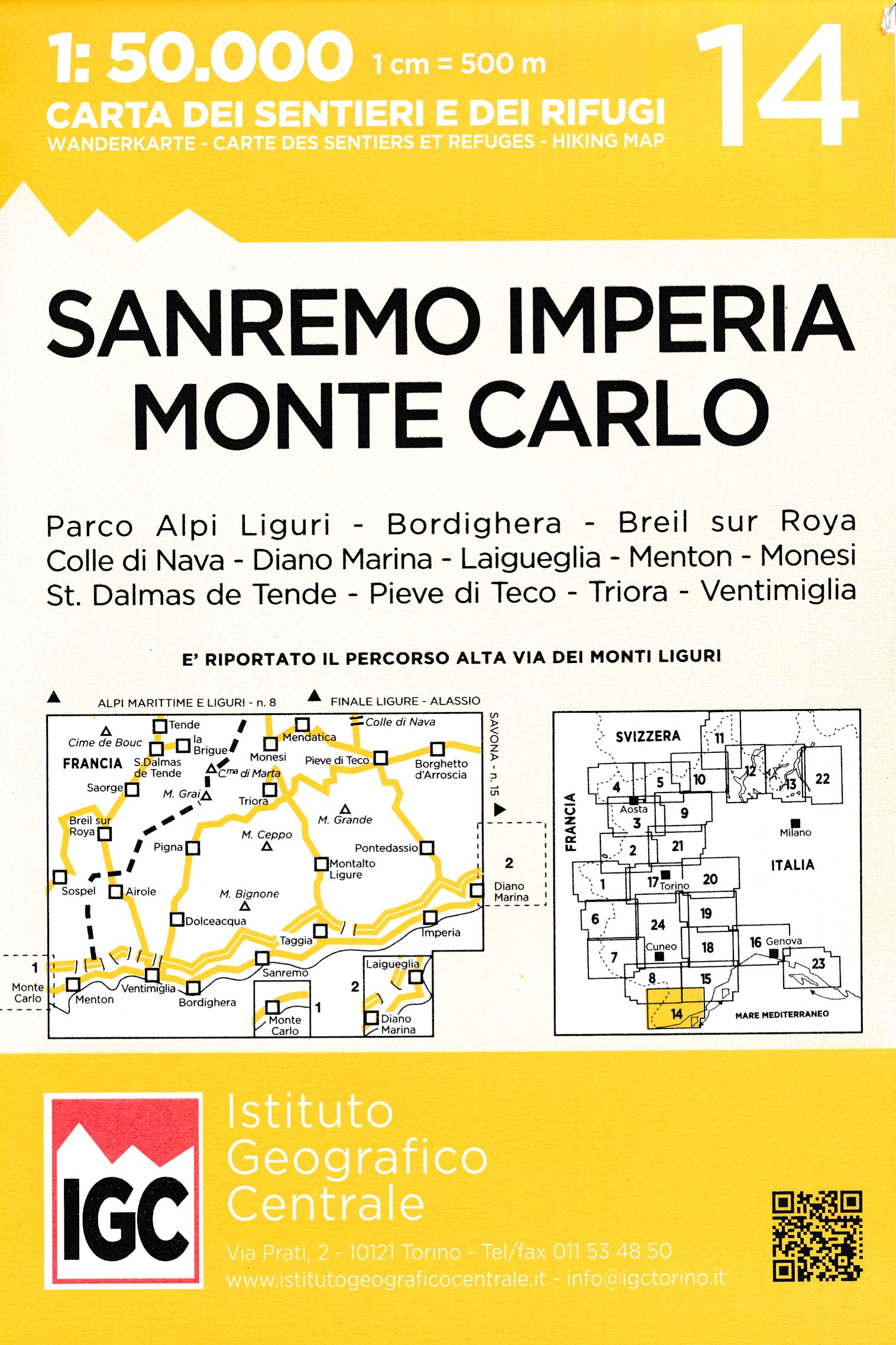 Online bestellen: Wandelkaart 14 San Remo, imperia Monte Carlo | IGC - Istituto Geografico Centrale