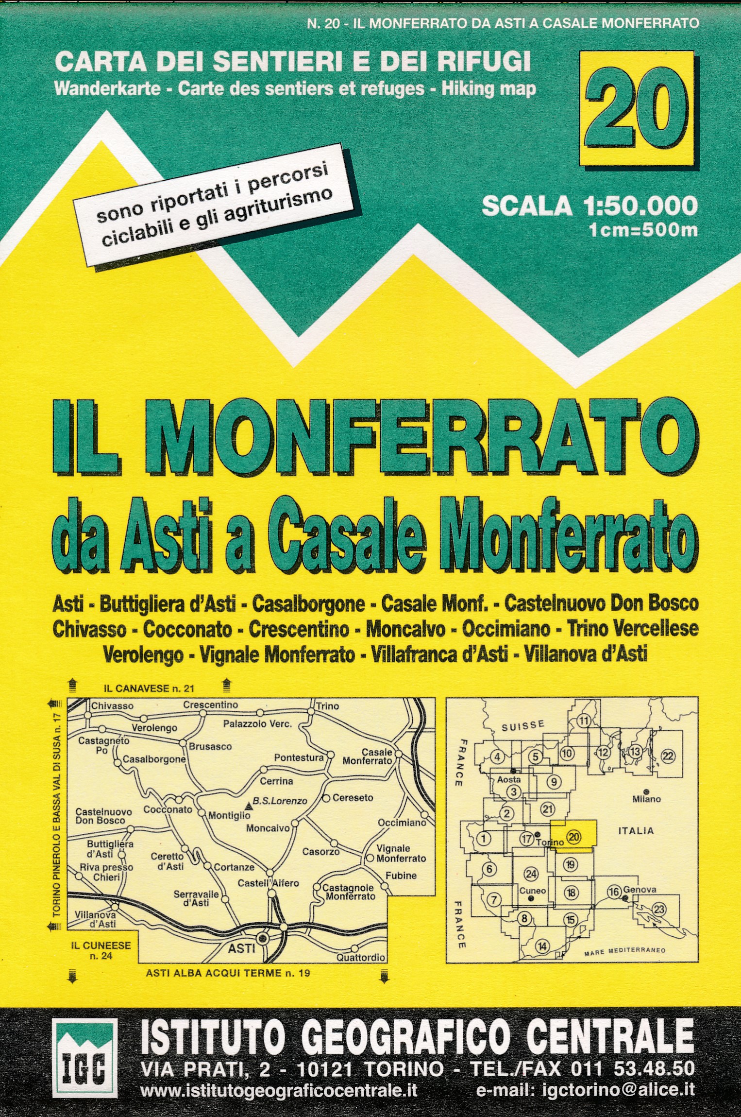 Online bestellen: Wandelkaart 20 Il Monferrato da Asti a Casale Monferrato | IGC - Istituto Geografico Centrale