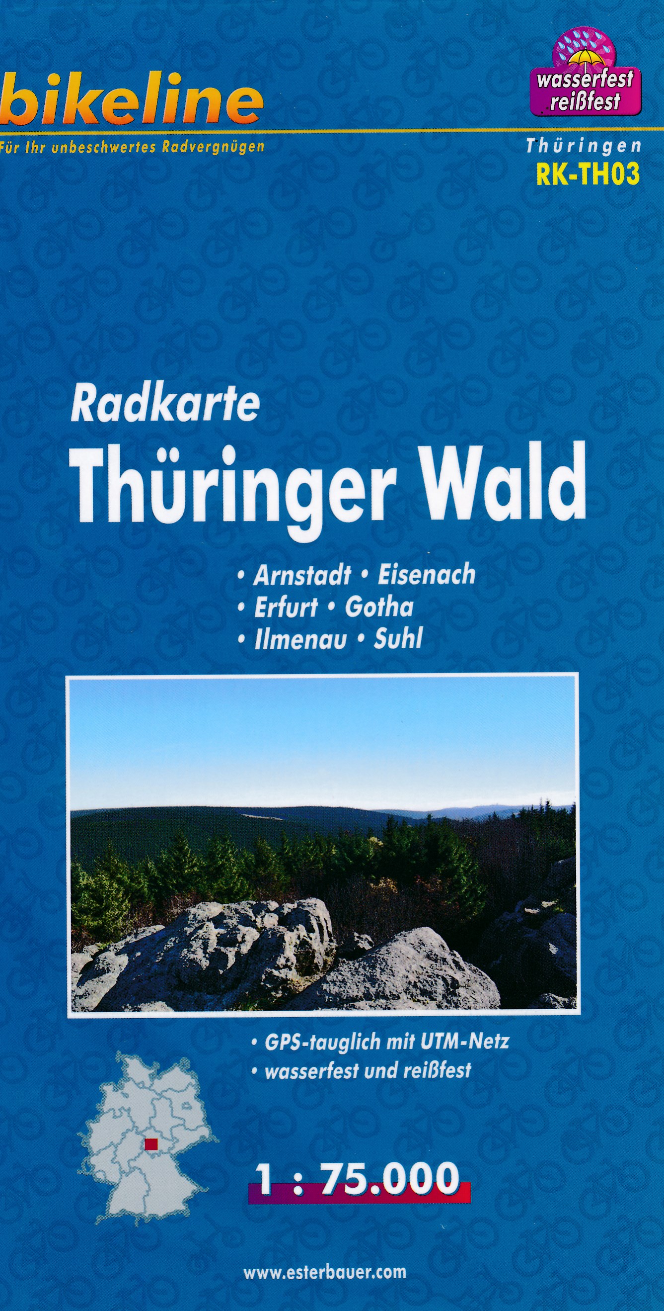 Online bestellen: Fietskaart TH03 Bikeline Radkarte Thüringer Wald | Esterbauer
