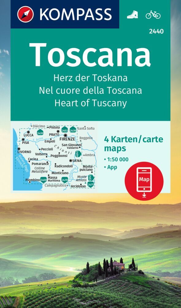 Online bestellen: Wandelkaart - Fietskaart 2440 Toscana | Kompass