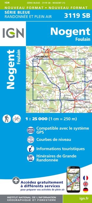 Online bestellen: Topografische kaart - Wandelkaart 3119SB Nogent | IGN - Institut Géographique National