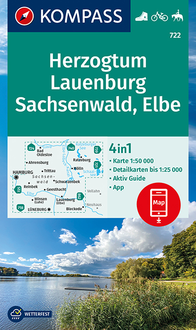 Online bestellen: Wandelkaart 722 Herzogtum Lauenburg Sachsenwald - Elbe | Kompass