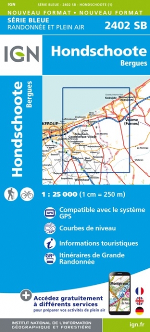 Online bestellen: Wandelkaart - Topografische kaart 2402SB Hondschoote - Bergues | IGN - Institut Géographique National