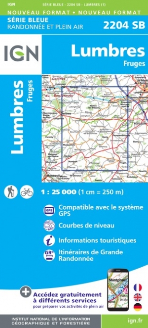 Online bestellen: Wandelkaart - Topografische kaart 2204SB Lumbres - Fruges | IGN - Institut Géographique National
