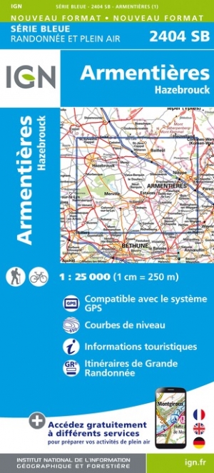 Online bestellen: Wandelkaart - Topografische kaart 2404SB Armentieres - Hazebrouck | IGN - Institut Géographique National