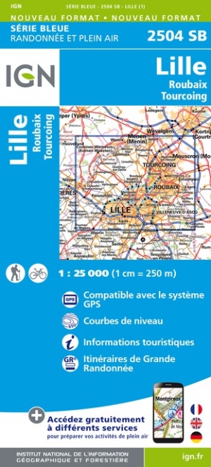 Online bestellen: Wandelkaart - Topografische kaart 2504SB Lille - Roubaix - Tourcoing | IGN - Institut Géographique National