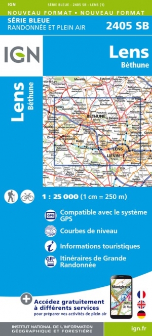 Online bestellen: Wandelkaart - Topografische kaart 2405SB Lens - Béthune | IGN - Institut Géographique National