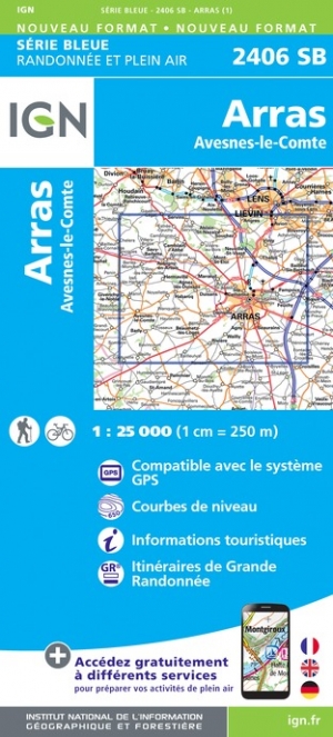 Online bestellen: Wandelkaart - Topografische kaart 2406SB Arras, Avesnes-le-Comte | IGN - Institut Géographique National
