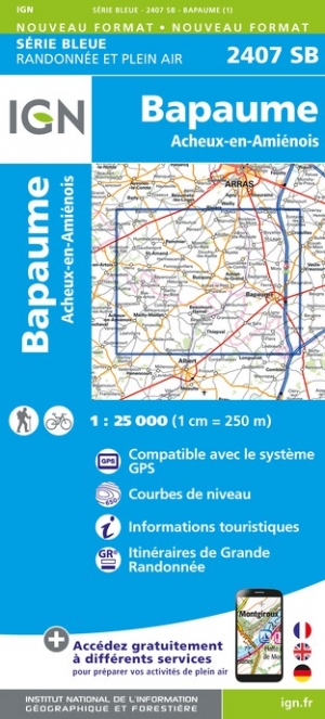 Online bestellen: Wandelkaart - Topografische kaart 2407SB Bapaume, Acheux-en-Amiénois | IGN - Institut Géographique National