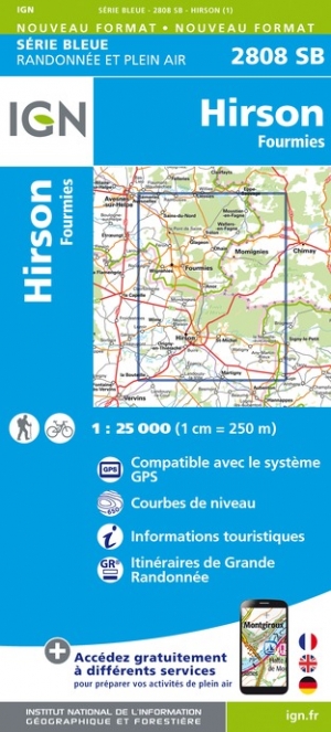 Online bestellen: Wandelkaart - Topografische kaart 2808SB Hirson - Fourmies | IGN - Institut Géographique National