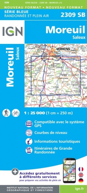 Online bestellen: Wandelkaart - Topografische kaart 2309SB Moreuil - Saleux | IGN - Institut Géographique National