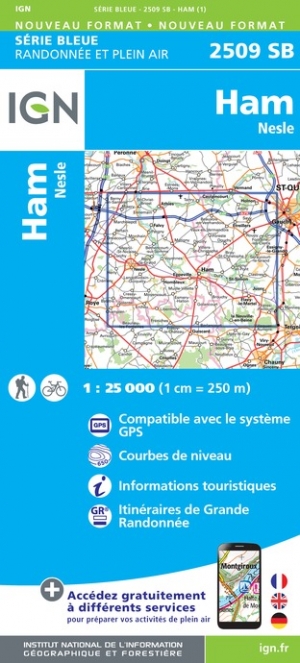Online bestellen: Wandelkaart - Topografische kaart 2509SB Ham - Nesle | IGN - Institut Géographique National