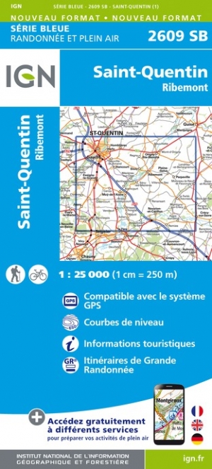 Online bestellen: Wandelkaart - Topografische kaart 2609SB Ribemont - Saint Quentin | IGN - Institut Géographique National