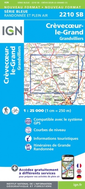 Online bestellen: Wandelkaart - Topografische kaart 2210SB Crèvecoeur-le-Grand, Grandvilliers | IGN - Institut Géographique National