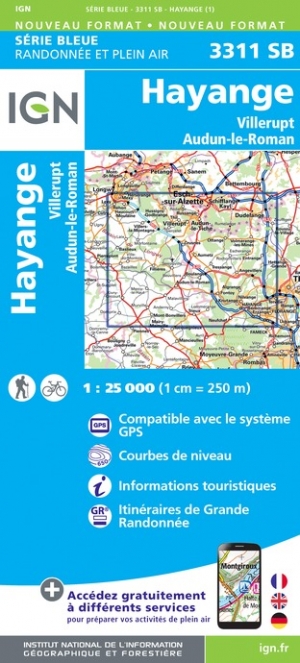 Online bestellen: Wandelkaart - Topografische kaart 3311SB Hayange, Villerupt, Audun-le-Roman | IGN - Institut Géographique National