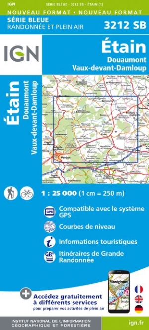Online bestellen: Wandelkaart - Topografische kaart 3212SB Étain | IGN - Institut Géographique National