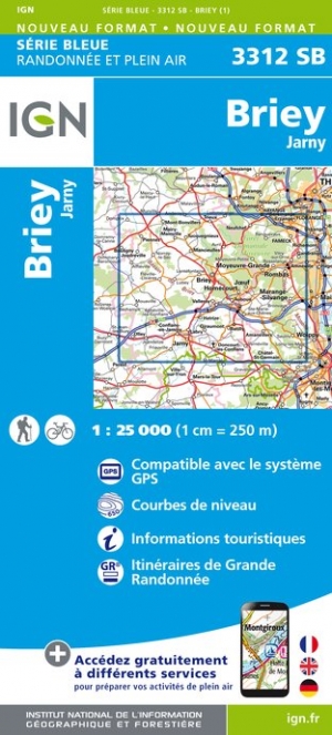 Online bestellen: Wandelkaart - Topografische kaart 3312SB Briey | IGN - Institut Géographique National