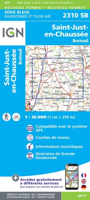 Online bestellen: Wandelkaart - Topografische kaart 2310SB Saint-Just-en-Chaussée , Breteuil | IGN - Institut Géographique National