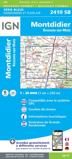 Online bestellen: Wandelkaart - Topografische kaart 2410SB Ressons-sur-Matz, Montdidier | IGN - Institut Géographique National