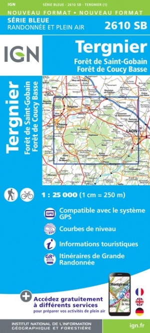Online bestellen: Wandelkaart - Topografische kaart 2610SB Tergnier, Forêt de St-Gobain et Coucy Basse | IGN - Institut Géographique National