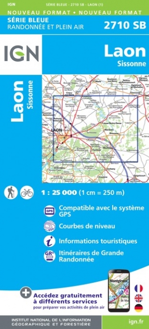 Online bestellen: Wandelkaart - Topografische kaart 2710SB Sissonne - Laon | IGN - Institut Géographique National